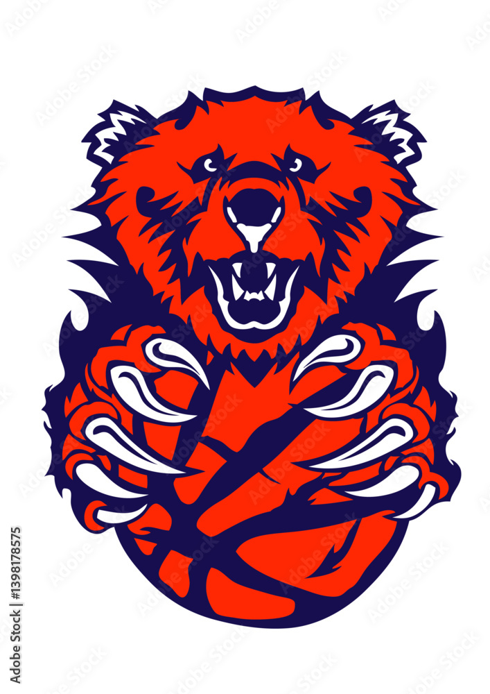 Obraz premium basketball ours gueule ouverte dessin face cartoon club