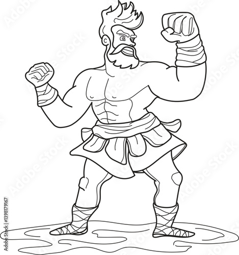 Hercules strongman cartoon style, vector outline drawing