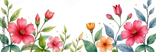 Watercolor set featuring vibrant summer bloom colors, perfect for creating beautiful floral designs,  vibrant,  set