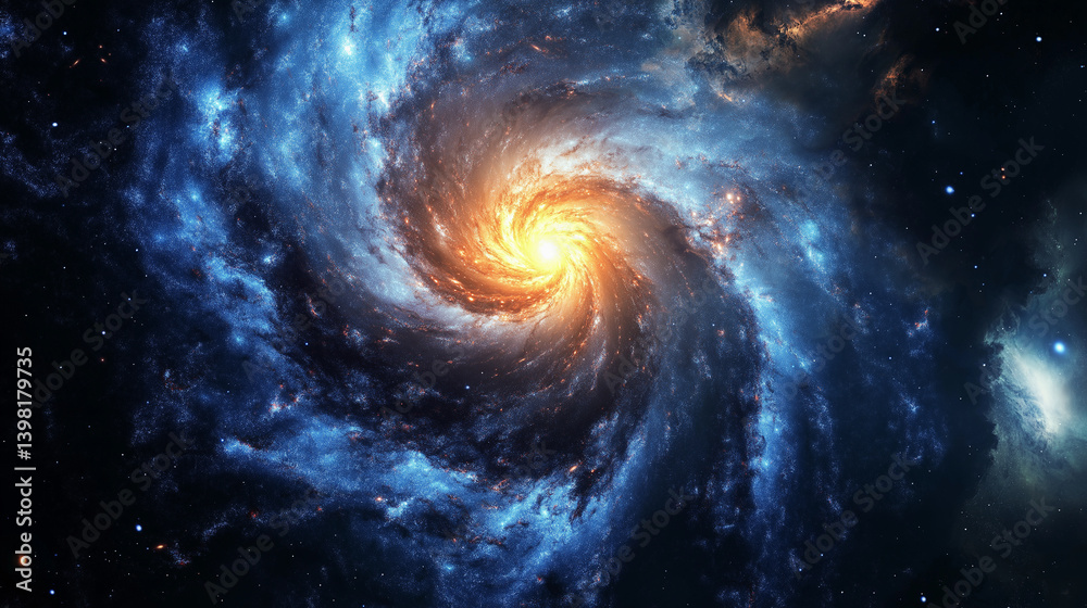 A colorful explosion of light, swirling galaxy with a bright orange center. Generative AI A colorful explosion of light, swirling galaxy with a bright orange center. Generative AI