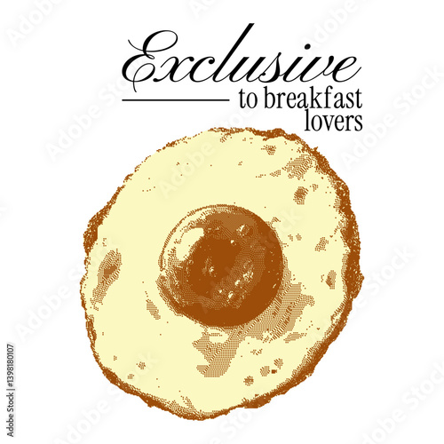 Sunny side up print design. Colored vintage illustration with text slogan with photocopy dotted effect. Retro t-shirt graphics. American breakfast, morning routine. Girly aesthetic.