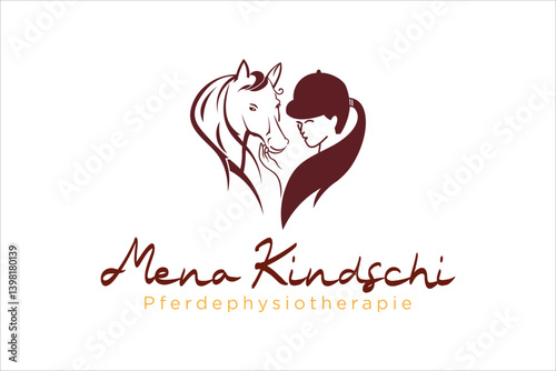 Heart Shaped Silhouette of Woman and Horse, Brown and White Logo Design