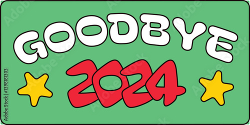 Funny Goodby 2024 Retro Y2k Sticker for Chinese New Year. New Year velcro for sticker pack or gift card in old style of 2000. Cartoon Y2K retro sticker on white background