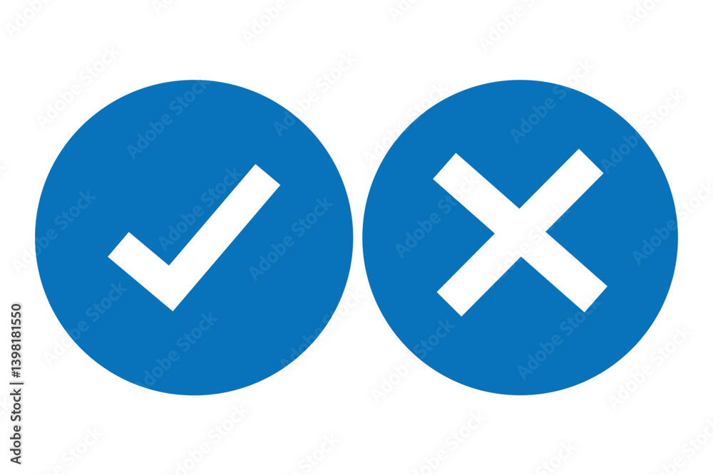 Check mark icons. green check mark and red cross mark icon set. green tick and red x. Symbols of approval and Decline, vector illustration Check mark icons. green check mark and red cross mark icon set. green tick and red x. Symbols of approval and Decline, vector illustration