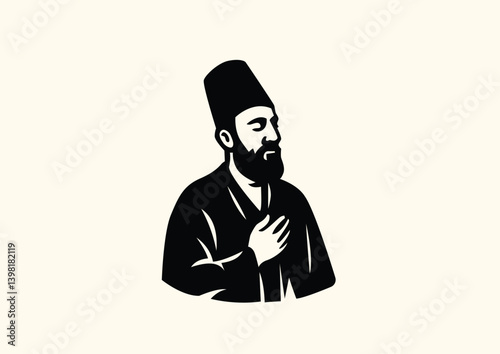 Vintage Silhouette of a Mevlevi Dervish in Traditional Sufi Clothing