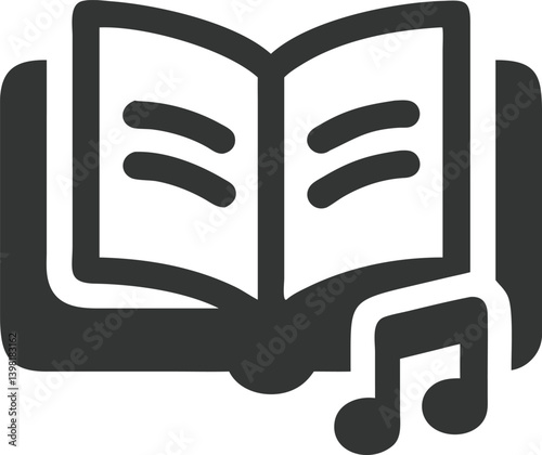 Iconic Open Book and Musical Note on Transparent Background Symbolizing Melody Learning