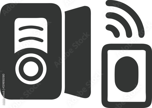 Gray Wireless Speaker System Icon with Transmitter Isolated on Transparent BG
