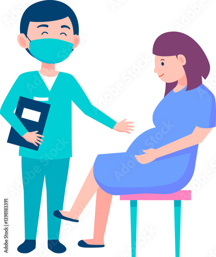 Pregnant woman receiving medical consultation from a healthcare professional.