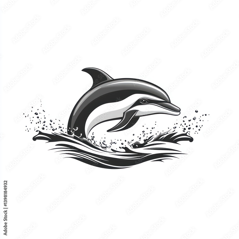 Fototapeta premium Leaping dolphin ocean wave splash logo design.