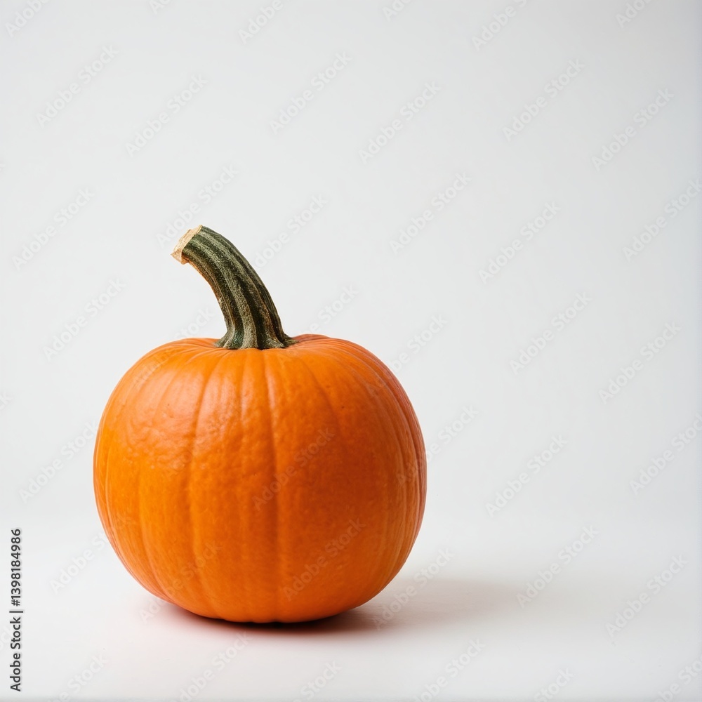 Autumn's Grace: A Perfectly Round Pumpkin Poised Against a Crisp, Clean Background Inviting Seasonal Warmth.