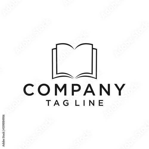Minimalist Black Open Book Line Art Logo on White Background