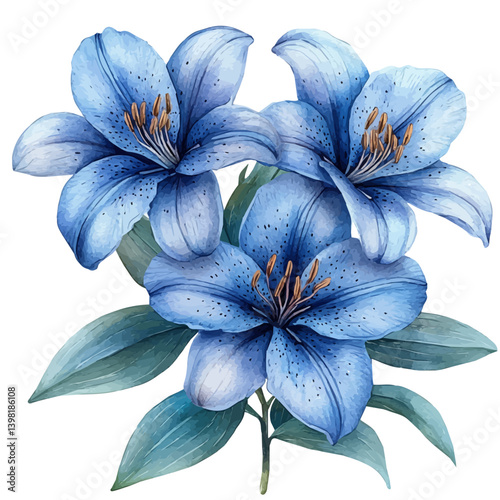 Lily of the Nile branch, watercolor illustration, isolated on a white background.

