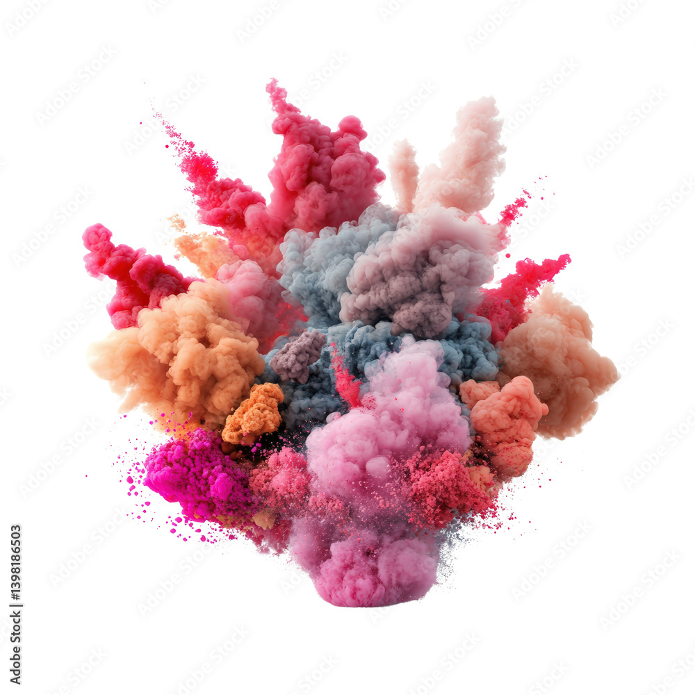 Fototapeta premium Colorful smoke rising elegantly in the air creating a beautiful and artistic display of vibrant hues and patterns isolated on transparent background..