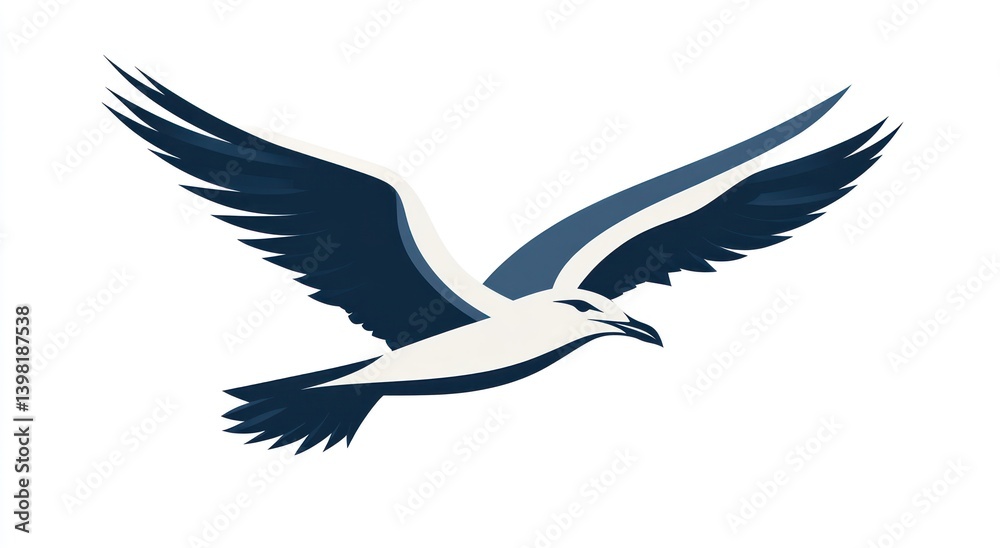 Coastal seagull in flight, white background, design element Coastal seagull in flight, white background, design element