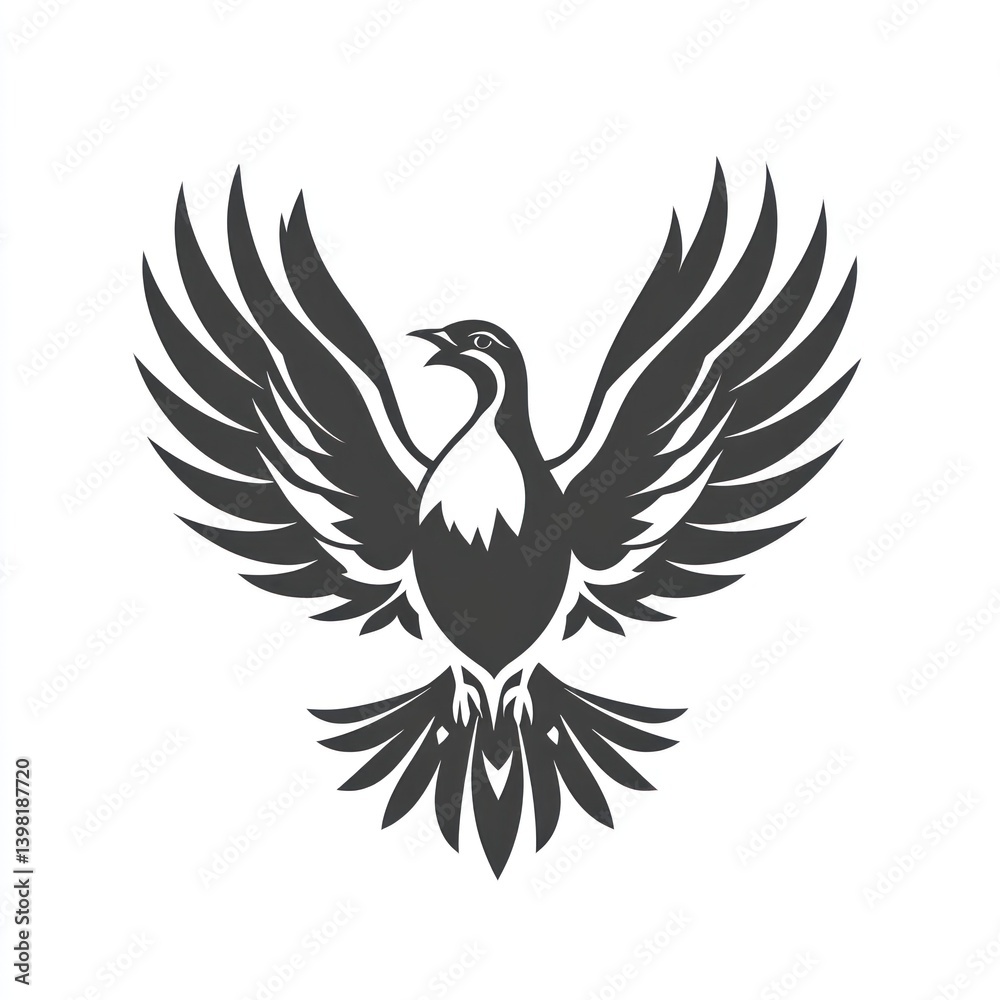 Obraz premium Majestic stylized bird soaring, white background, logo design