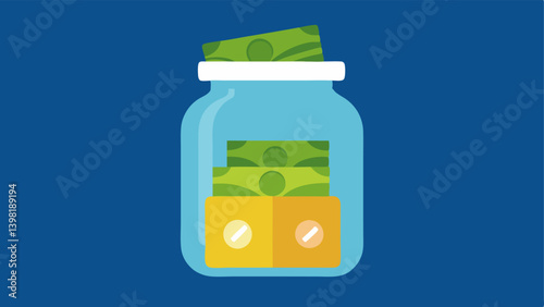 Money Saving Jar A jar labeled Savings filled with coins and bills representing the financial benefits of participating in the Buy Nothing Challenge.