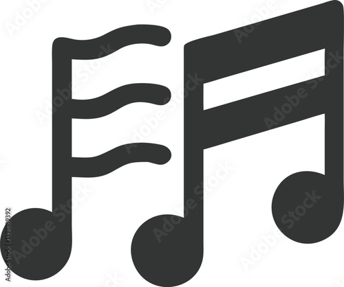 Two Music Notes Icon in Flat Style with Transparent Background, Musical Symbol