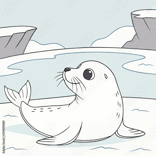 Cartoon Seal On Ice, Illustration For Kids, Marketing