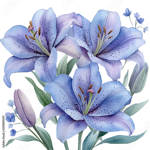 Lily of the Nile flower, watercolor illustration, isolated on a white background.


