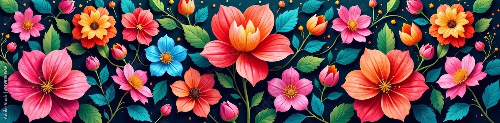 custom made wallpaper toronto digitalVibrant colors of blooming flowers in seamless arabic pattern, ornamental, traditional