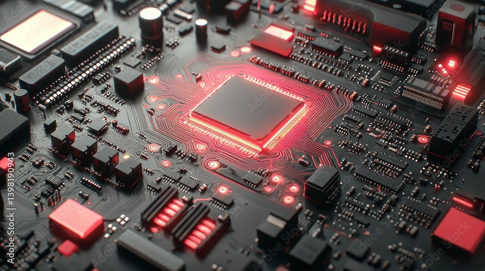 Fototapeta premium Illuminated Circuit Board: A Close-Up of Advanced Technology