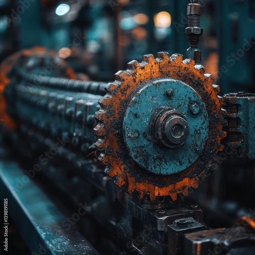 Close-up of industrial machinery gears and chain photo