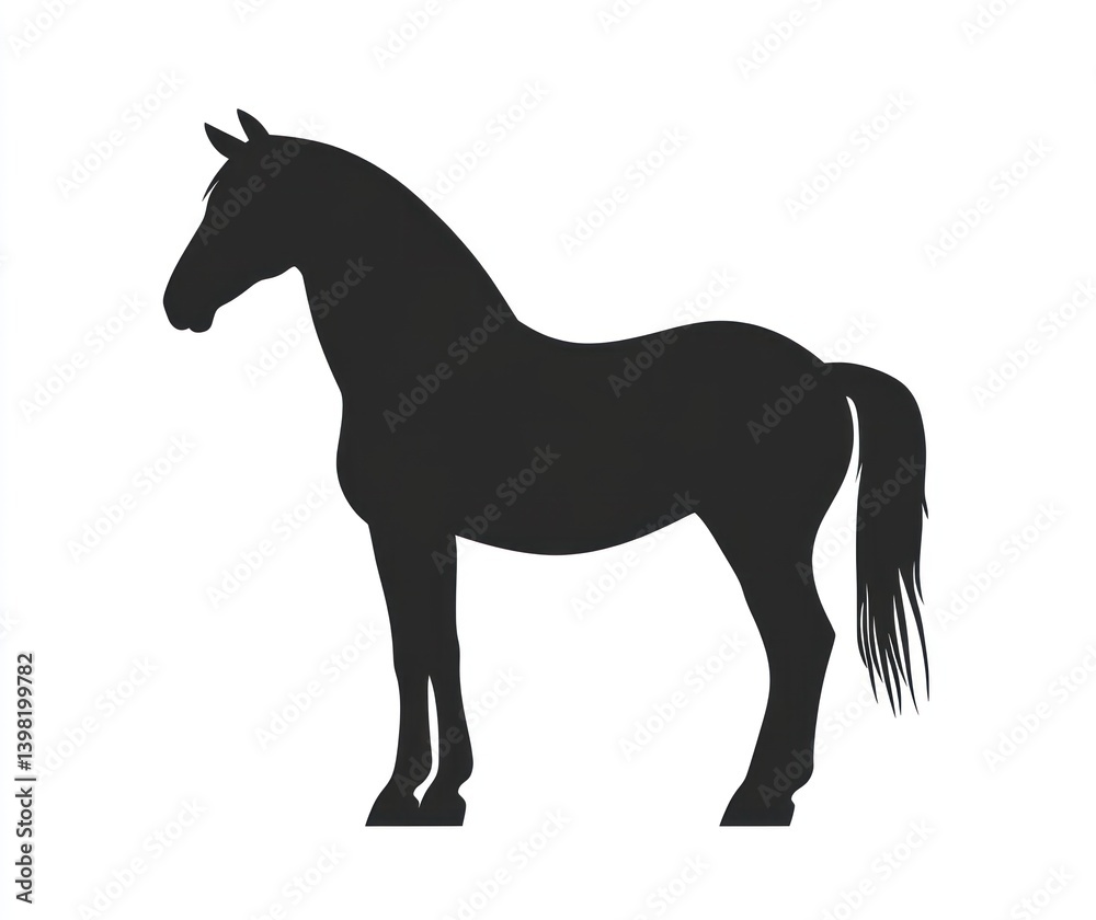 Horse silhouette, profile view, white background, equestrian art Horse silhouette, profile view, white background, equestrian art