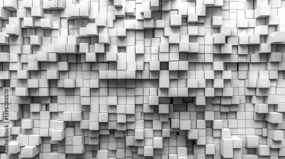 Fototapeta premium Abstract 3D Cube Wall: A Monochromatic Gray Scale Digital Art
