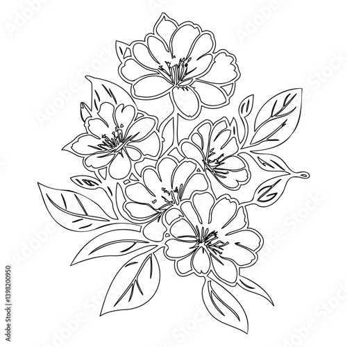 Elegant floral outline design featuring blooming flowers with intricate leaf patterns