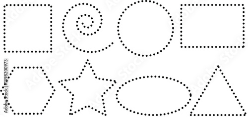 Set of dots line icons of geometric shapes, star, square, spiral, circle, triangle, oval, Design elements, vector illustration 