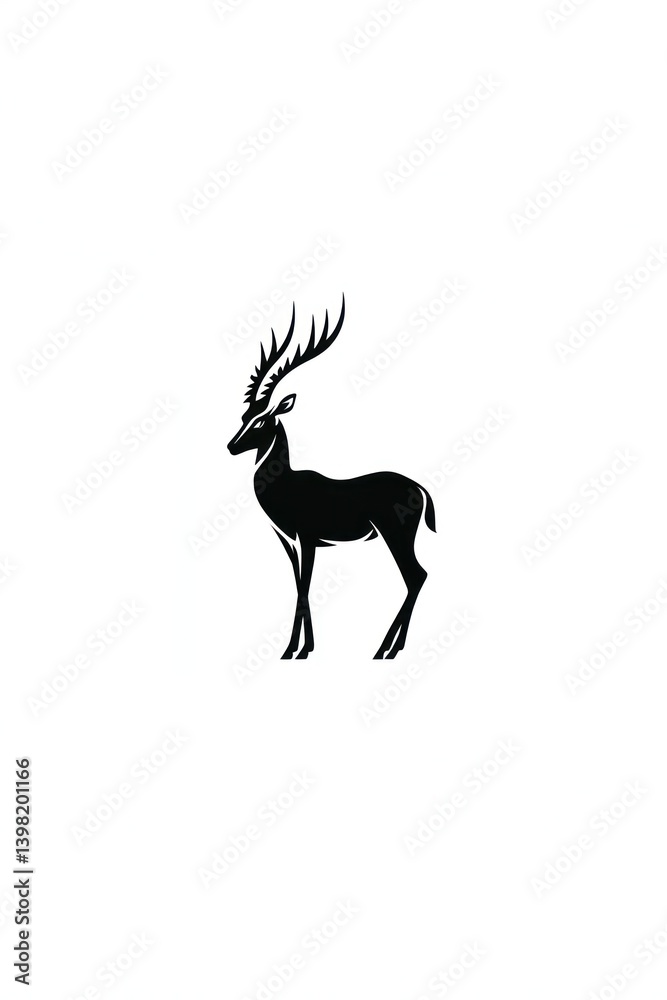 Fototapeta premium Majestic deer silhouette, isolated, white background, logo design.