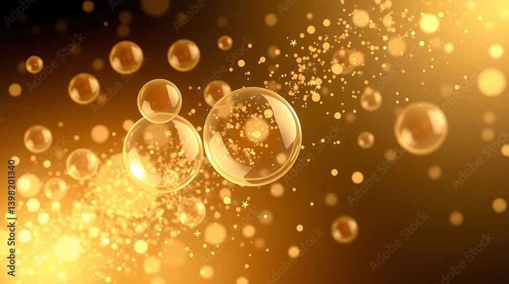 Abstract Champagne Bubbles Background with Golden Glow and Sparkles Abstract Champagne Bubbles Background with Golden Glow and Sparkles