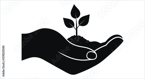 Hand holding growing plant black silhouettes icon vector. Silhouettes of hand nurturing plant vector design
