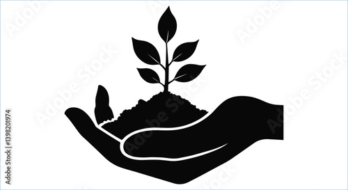 Hand holding growing plant black silhouettes icon vector. Silhouettes of hand nurturing plant vector design
