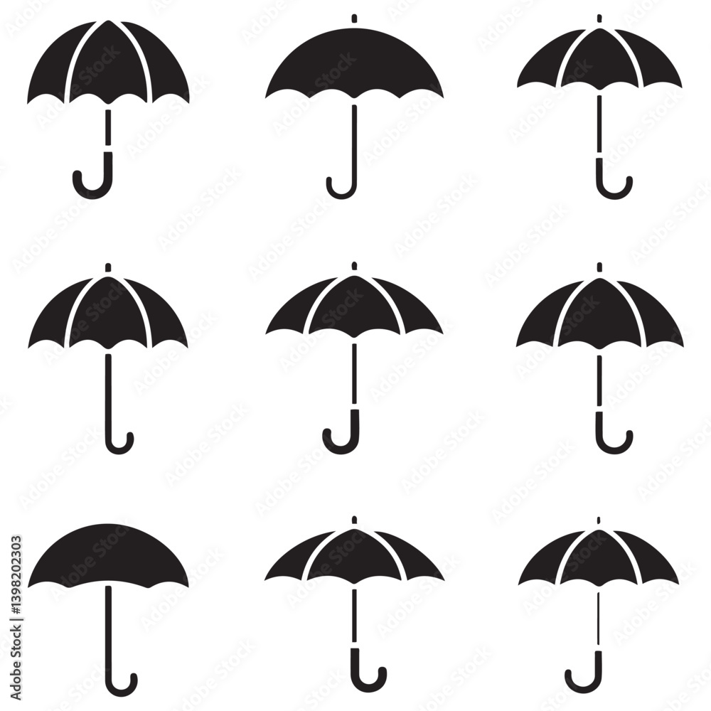 Umbrella simple icon set. Umbrella. Vector Black silhouettes illustration. with white background Umbrella simple icon set. Umbrella. Vector Black silhouettes illustration. with white background