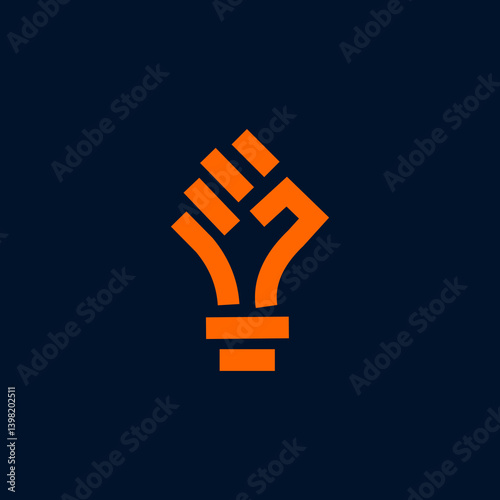 Orange Fist Shaped Lightbulb on Dark Blue Background
