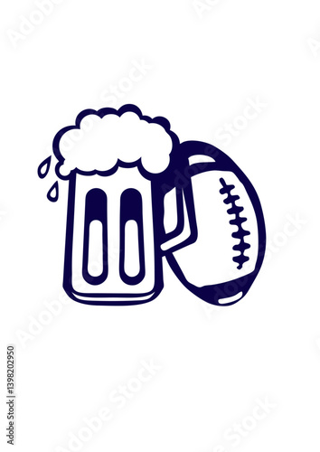 biere rugby ou football americain ballon ensemble verre humour sport alcool fete