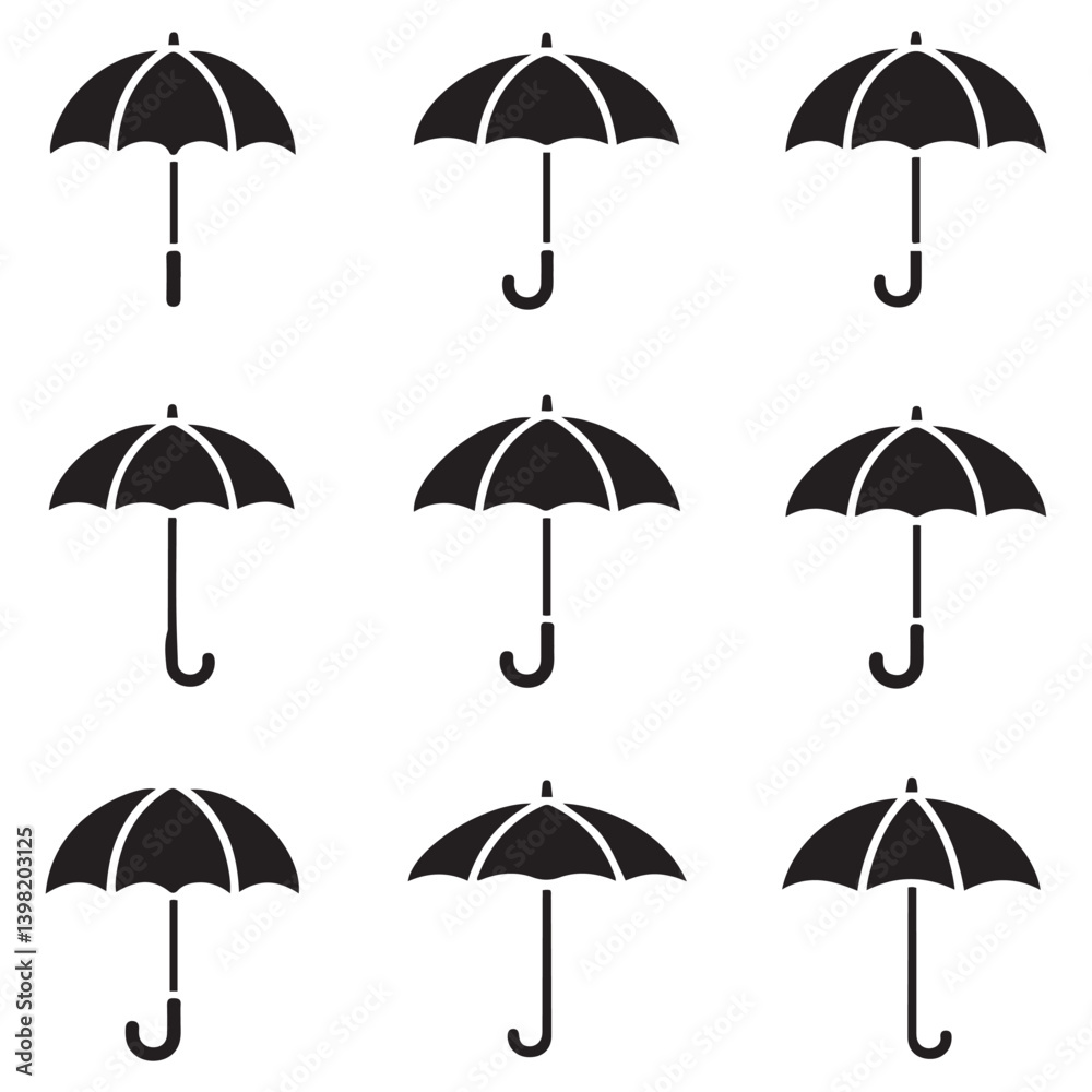 Umbrella simple icon set. Umbrella. Vector Black silhouettes illustration. with white background Umbrella simple icon set. Umbrella. Vector Black silhouettes illustration. with white background