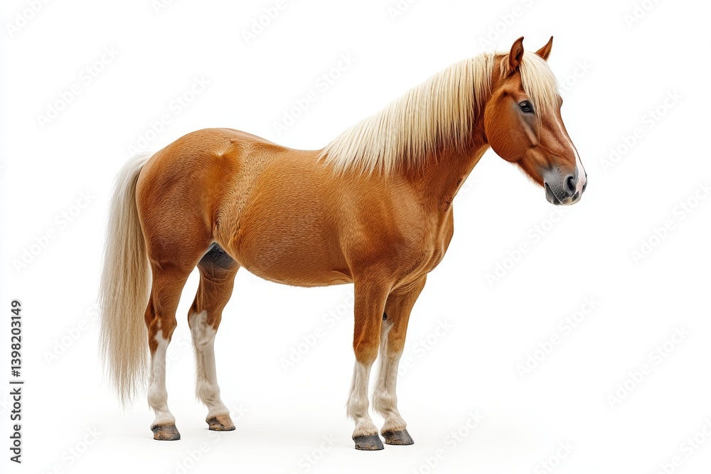 Naklejka premium Stunning Chestnut Horse with Flaxen Mane and Tail Isolated on White Background