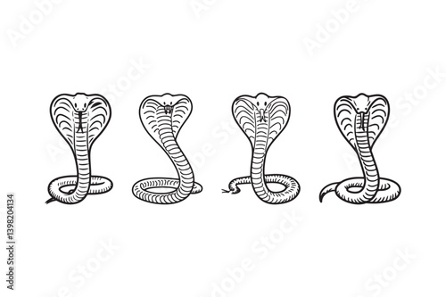 Hand Drawn Cobra Snake Illustrations Venomous Reptile Clipart Set for Tattoo and Design