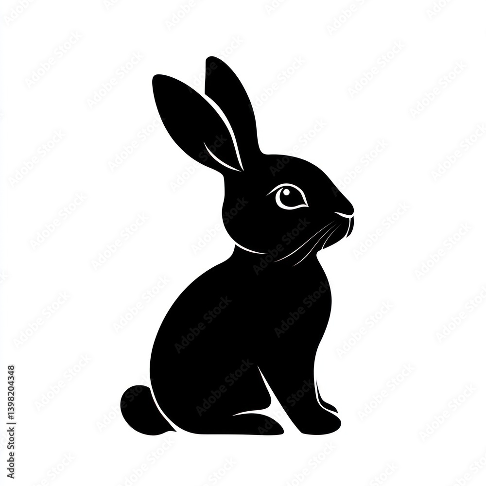 Obraz premium Black rabbit silhouette, sitting, white background, Easter design