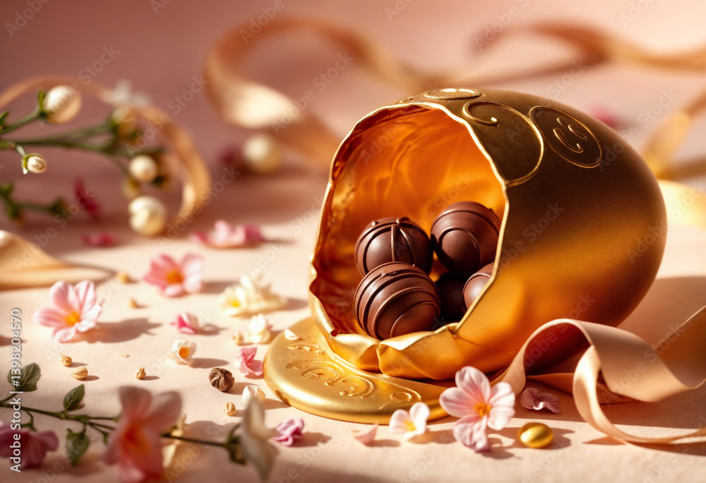 Luxury Chocolate Truffles in Open Gold Egg with Floral Decorations