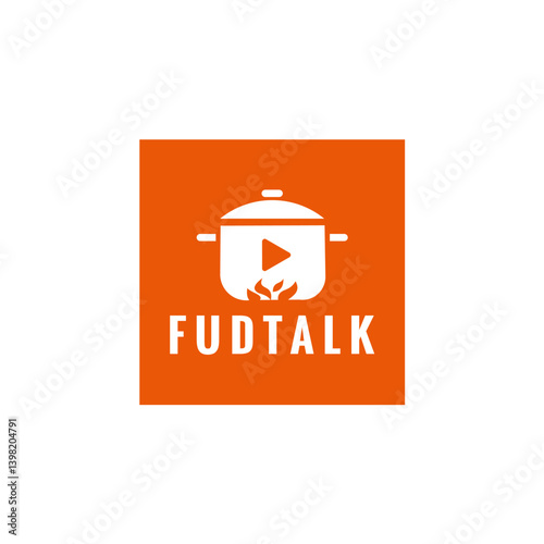Orange Square Logo Featuring Cooking Pot and Play Button