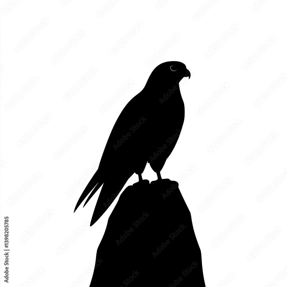 Fototapeta premium Majestic falcon silhouette perched on rock, isolated, graphic design element.