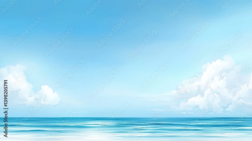 Stunning beach landscape with azure sky and fluffy white clouds, a perfect summer escape Stunning beach landscape with azure sky and fluffy white clouds, a perfect summer escape