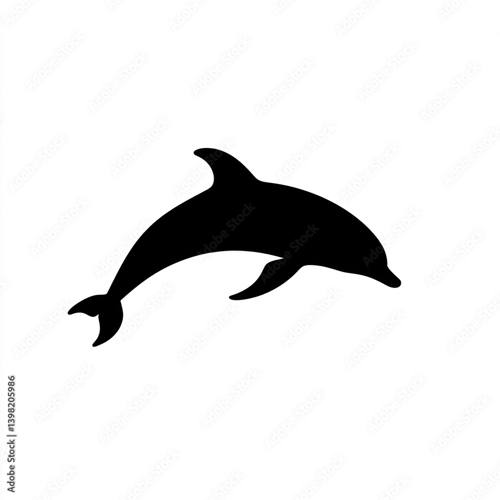 Fototapeta premium Silhouette of a dolphin leaping, on white background. Simple design use for logos and icons