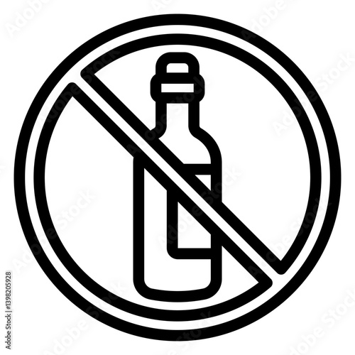 Wine bottle drink ban line icon, prohibited elements concept. Vector graphics. Wine, whisky alcohol drinking forbidden sign on white background, style mobile or design.