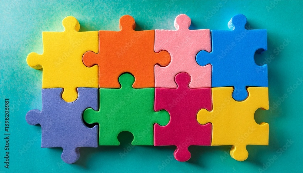 Fototapeta premium Colorful puzzle pieces fit perfectly