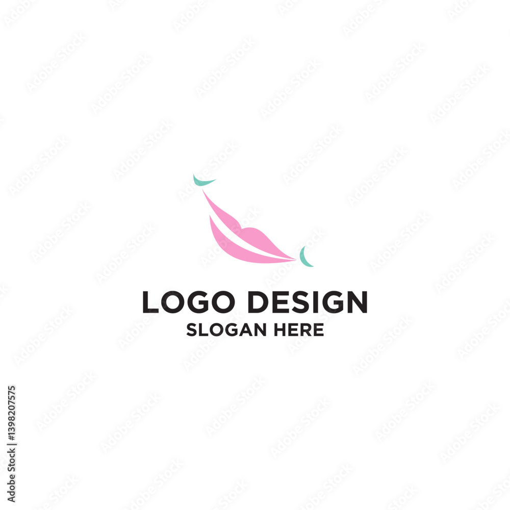 Pink Lips and Feathers Minimalist Logo Design Pink Lips and Feathers Minimalist Logo Design