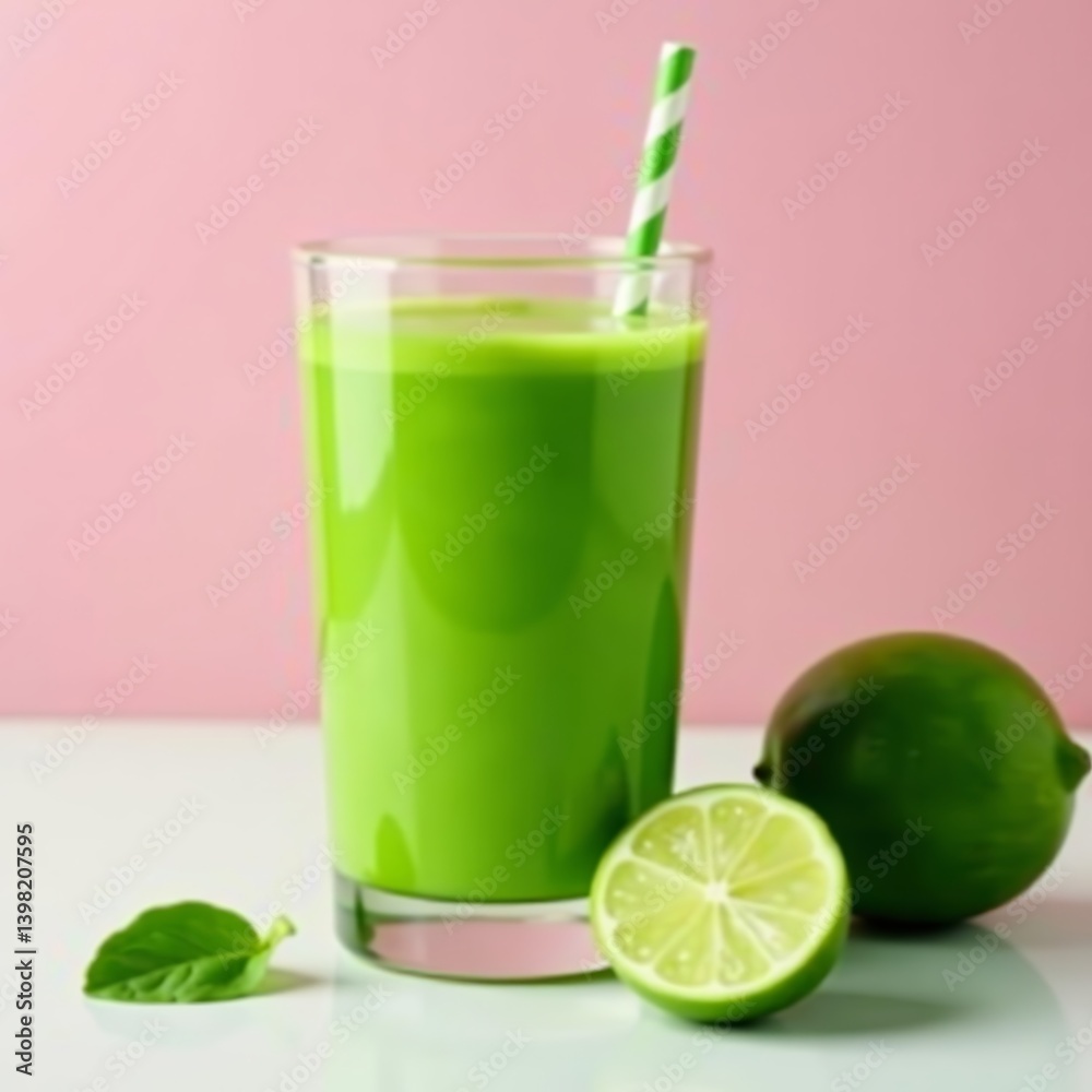 Vibrant green smoothie made with kale, cucumber, and lime, nutrient, green, vegan Vibrant green smoothie made with kale, cucumber, and lime, nutrient, green, vegan